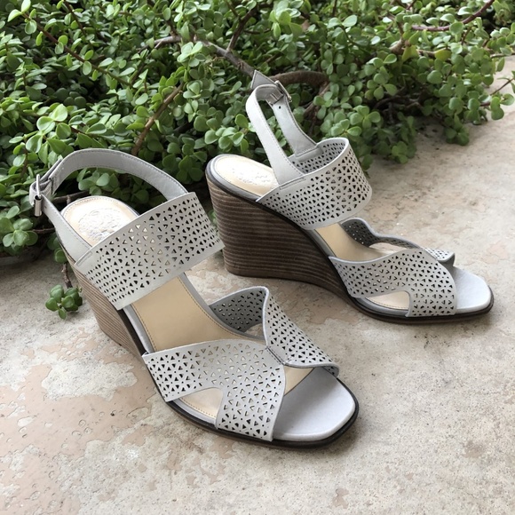 Vince Camuto Shoes - Vince Camuto Gray/Blue Laser Cut Leather Wedges